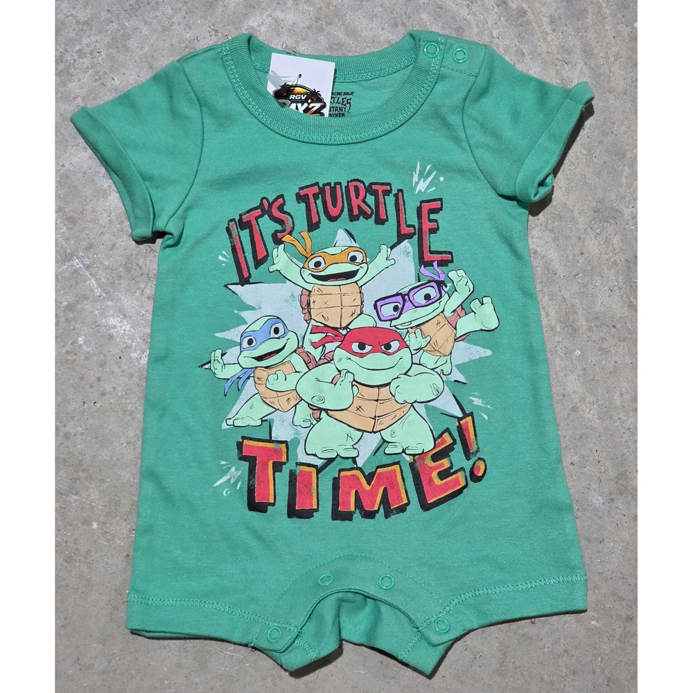 Teenage Mutant Ninja Turtles Mutant Mayhem Green Romper 0-3M It's Turtle Time